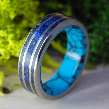 Beaver Hill Mine Oregon | Men's Beach Sand, Turquoise, Box Elder Wood & Titanium Wedding Ring - Minter and Richter Designs