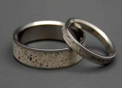 Bed Rock Beauty | Beach Sand & Titanium Wedding Ring Set - Minter and Richter Designs