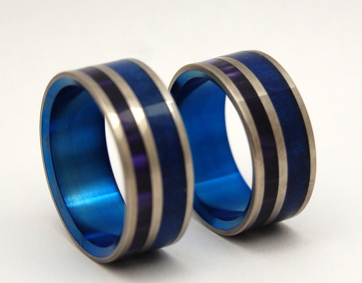 Behind The Falls | Blue & Purple Resin - Matching Titanium Wedding Ring Set - Minter and Richter Designs