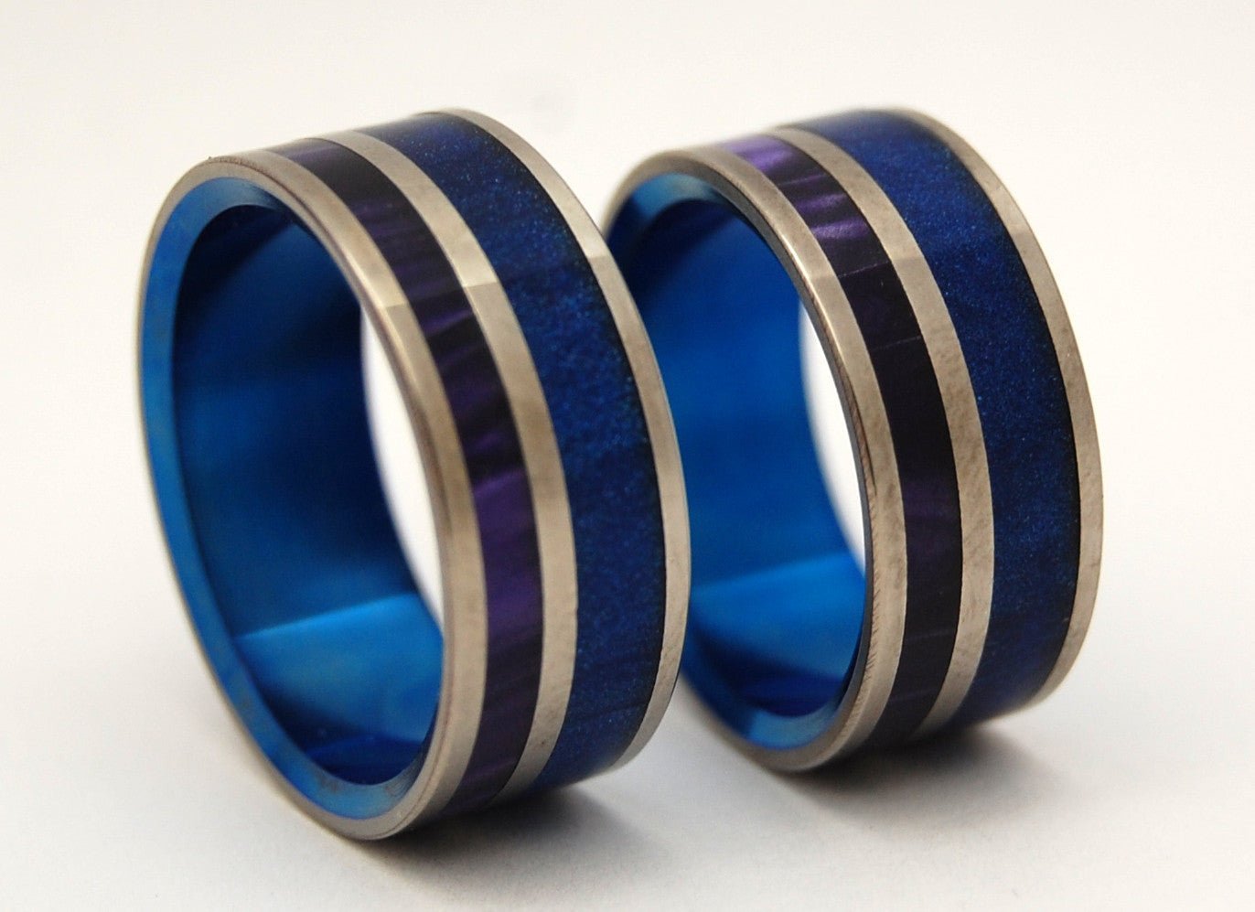 Behind The Falls | Blue & Purple Resin - Matching Titanium Wedding Ring Set - Minter and Richter Designs