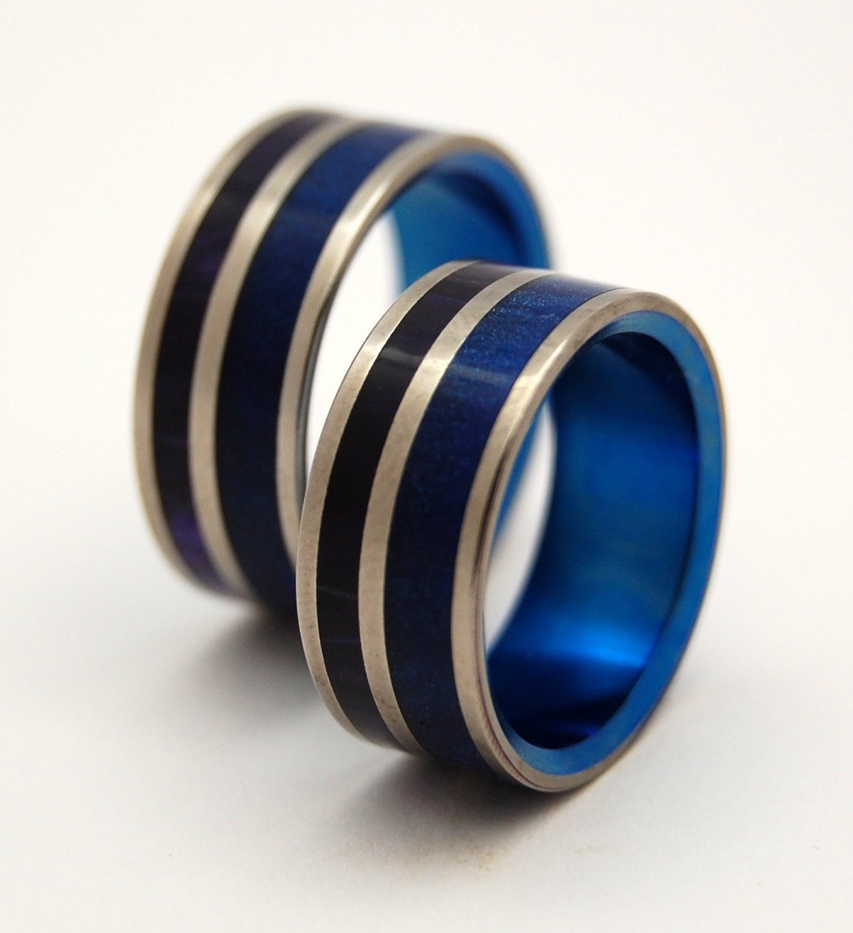 Behind The Falls | Blue & Purple Resin - Matching Titanium Wedding Ring Set - Minter and Richter Designs