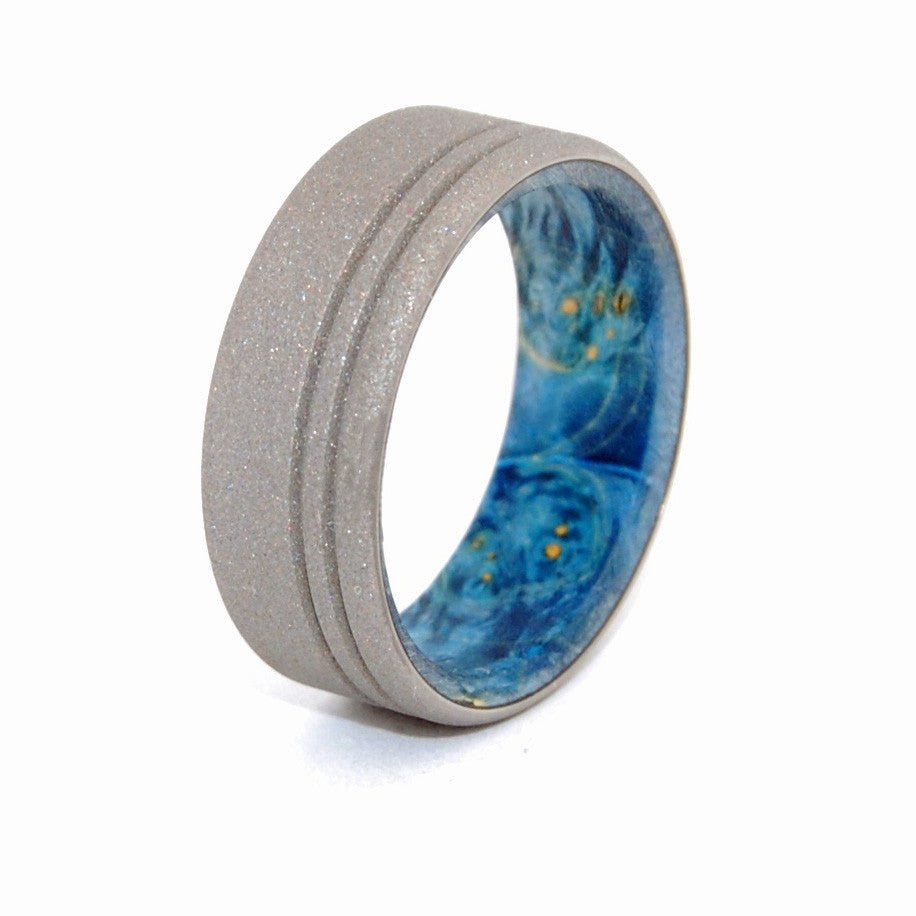 Believe In You | Men's Blue Box Elder Wood & Titanium Wedding Ring - Minter and Richter Designs