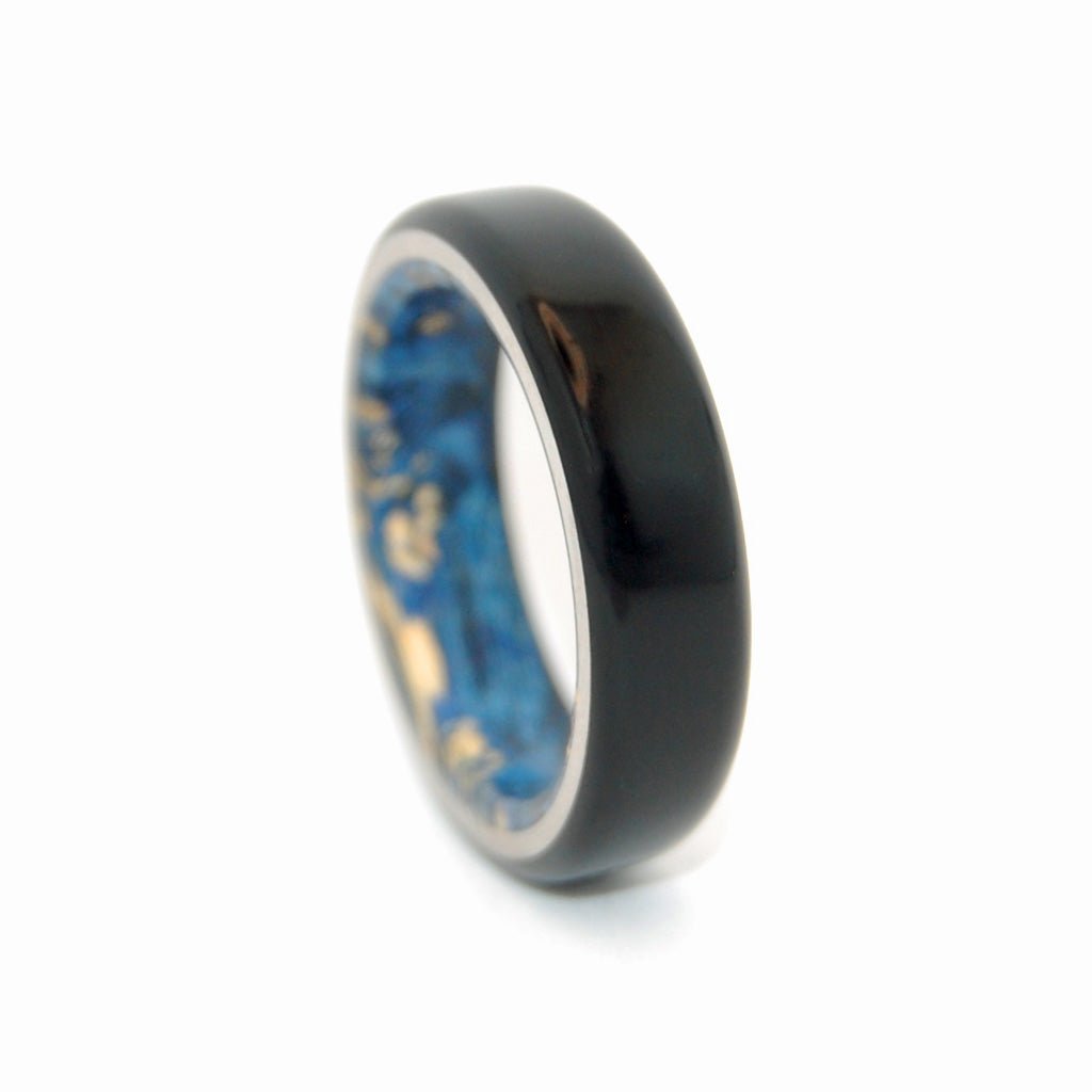 Best Love | Men's Black Onyx, Blue Box Elder Wood & Titanium Wedding Ring - Minter and Richter Designs