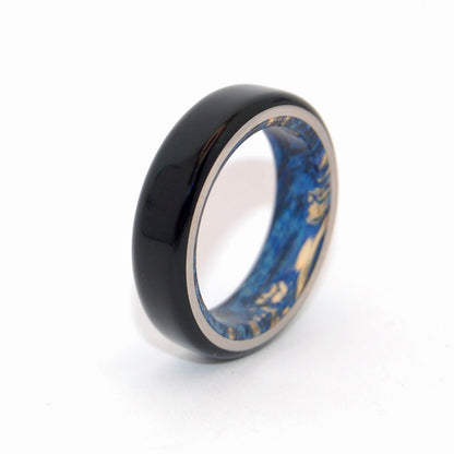 Best Love | Men's Black Onyx, Blue Box Elder Wood & Titanium Wedding Ring - Minter and Richter Designs