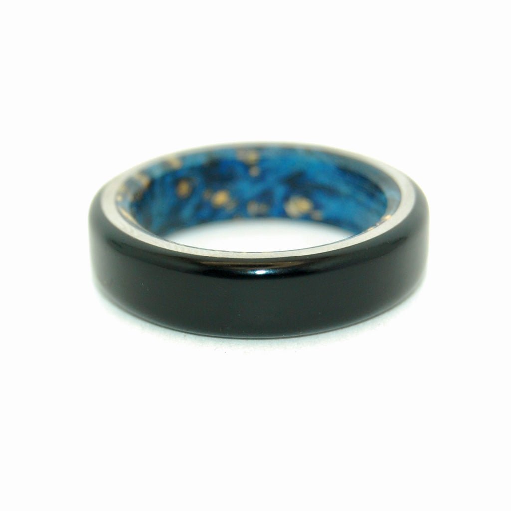 Best Love | Men's Black Onyx, Blue Box Elder Wood & Titanium Wedding Ring - Minter and Richter Designs