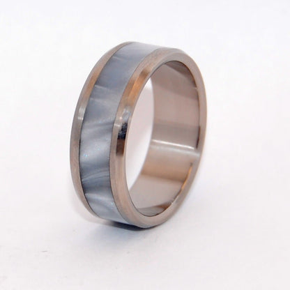 Beveled Astaire | Men's Gray Pearl Marbled Opalescent Resin & Titanium Wedding Ring - Minter and Richter Designs