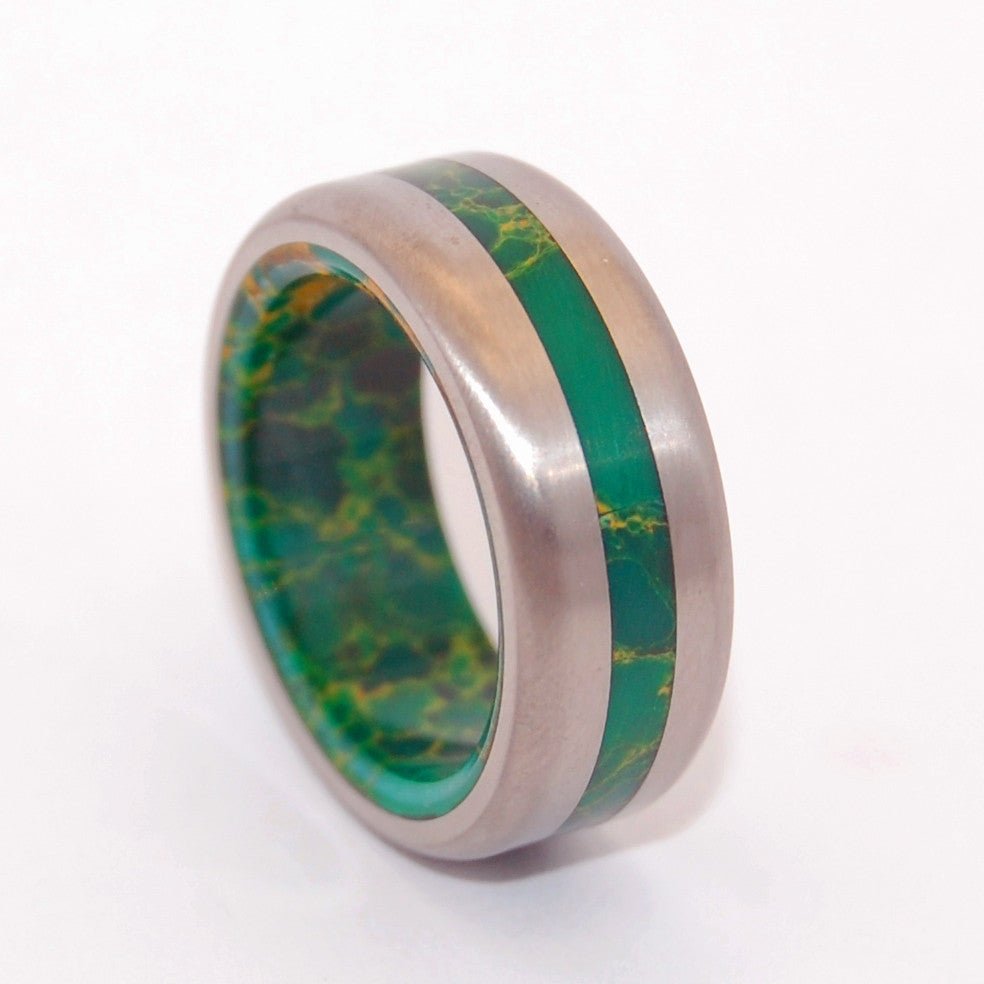 Bird Of Paradise Satin | Men's Egyptian Jade & Titanium Wedding Ring - Minter and Richter Designs