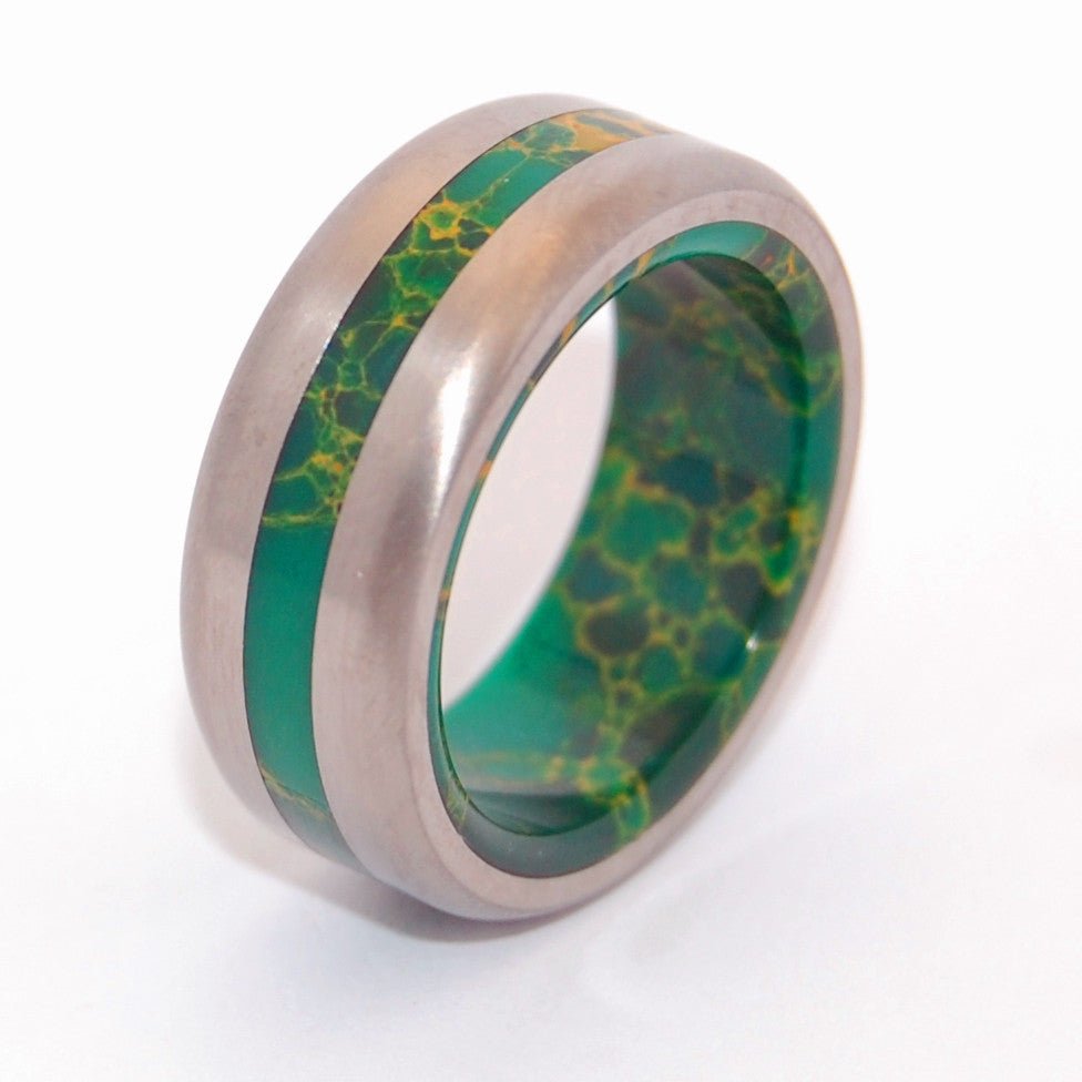 Bird Of Paradise Satin | Men's Egyptian Jade & Titanium Wedding Ring - Minter and Richter Designs