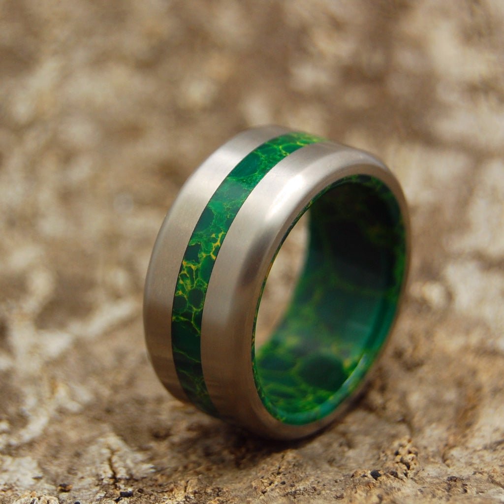 Bird Of Paradise Satin | Men's Egyptian Jade & Titanium Wedding Ring - Minter and Richter Designs