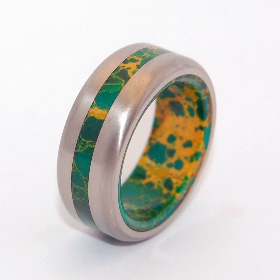 Bird Of Paradise Satin | Men's Egyptian Jade & Titanium Wedding Ring - Minter and Richter Designs