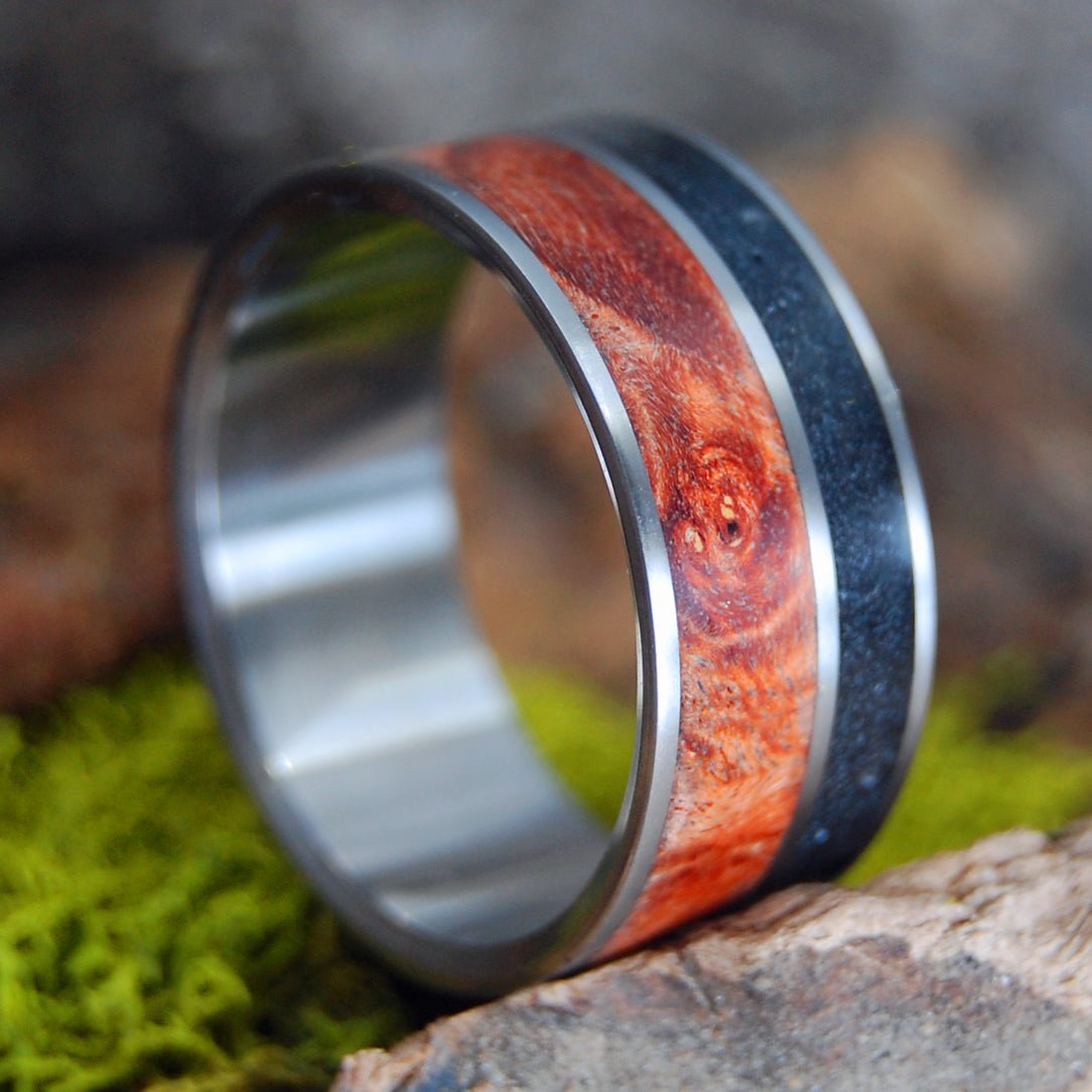 Black Beach Orange | Men's Black Beach Sand, Orange Box Elder Wood & Titanium Wedding Ring - Minter and Richter Designs