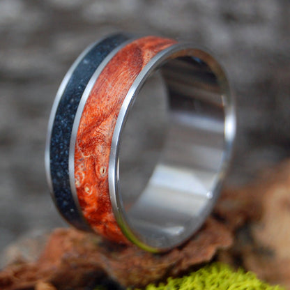 Black Beach Orange | Men's Black Beach Sand, Orange Box Elder Wood & Titanium Wedding Ring - Minter and Richter Designs