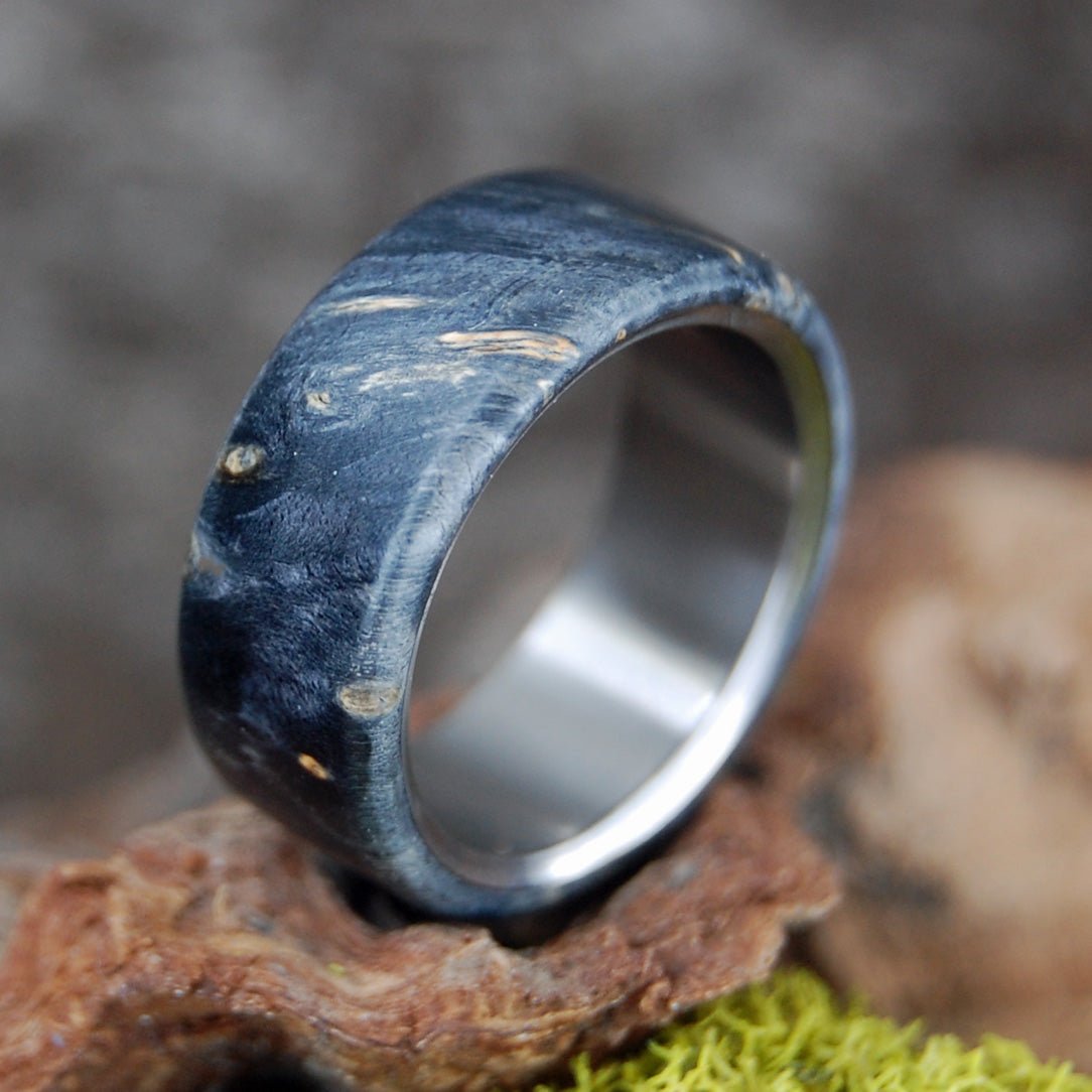 Black Box Elder Overlay | Size 6.5 At 8mm | Black Box Elder| Unique Wedding Ring | On Sale - Minter and Richter Designs