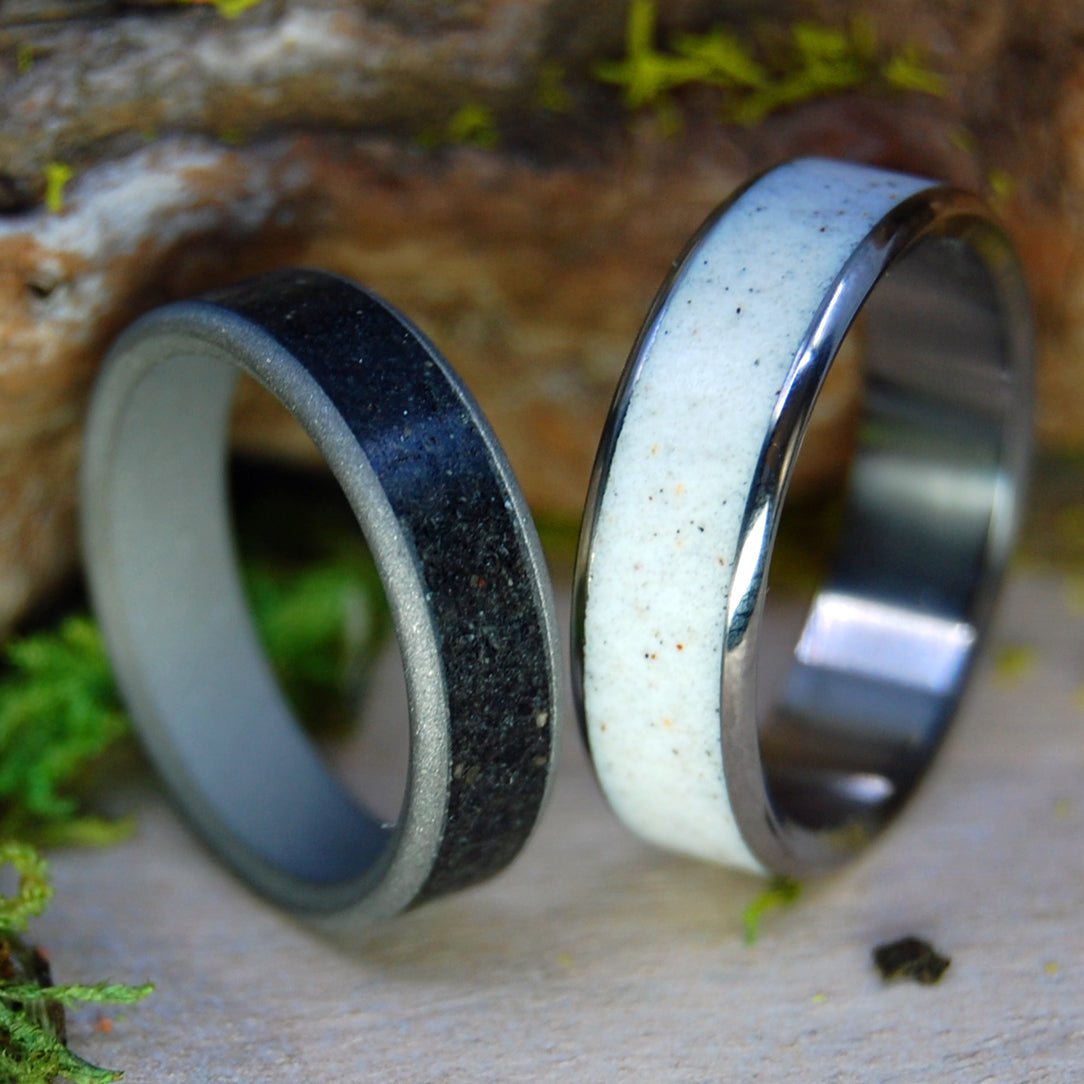 Black & White Beaches | Black & White Beach Sand - Unique Wedding Ring Ring - Minter and Richter Designs