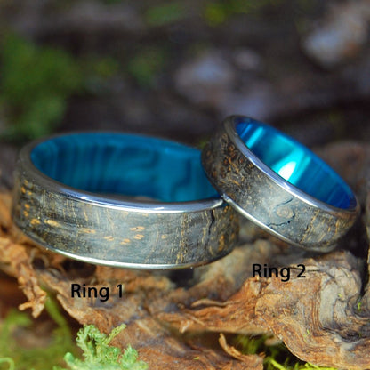 Black Wood Chrysocolla Forest | Black Box Elder Wood - Titanium & Wood Wedding Ring - Minter and Richter Designs