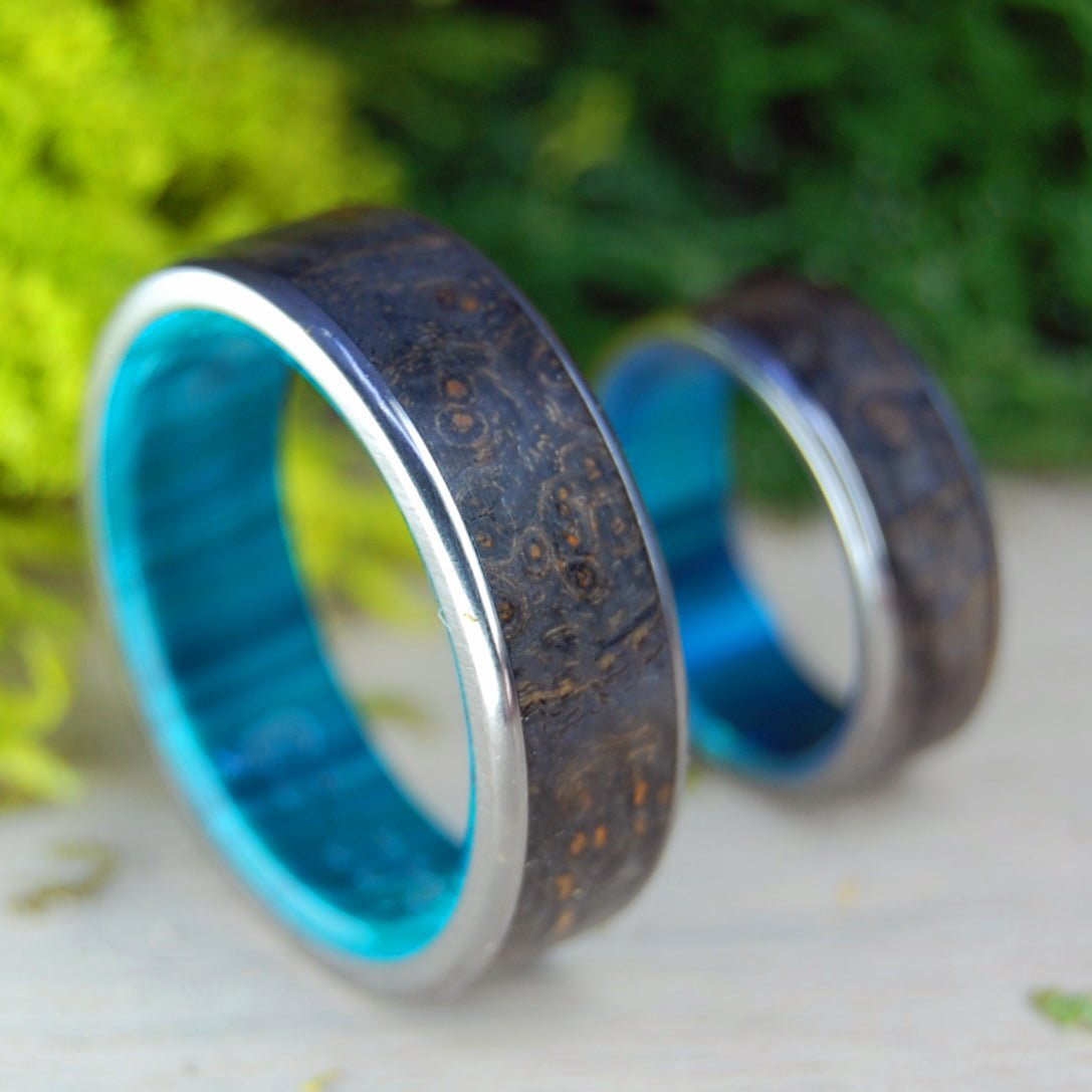 Black Wood Chrysocolla Forest | Black Box Elder Wood - Titanium & Wood Wedding Ring - Minter and Richter Designs