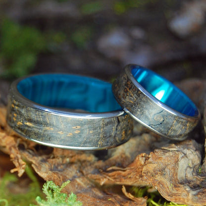 Black Wood Chrysocolla Forest | Black Box Elder Wood - Titanium & Wood Wedding Ring - Minter and Richter Designs