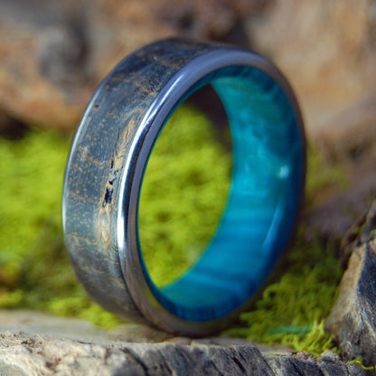 Black Wood Chrysocolla | Men's Black Box Elder Wood, Chrysocolla & Titanium Wedding Ring - Minter and Richter Designs