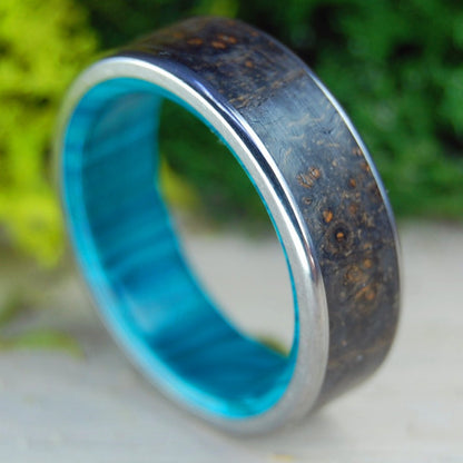 Black Wood Chrysocolla | Men's Black Box Elder Wood, Chrysocolla & Titanium Wedding Ring - Minter and Richter Designs