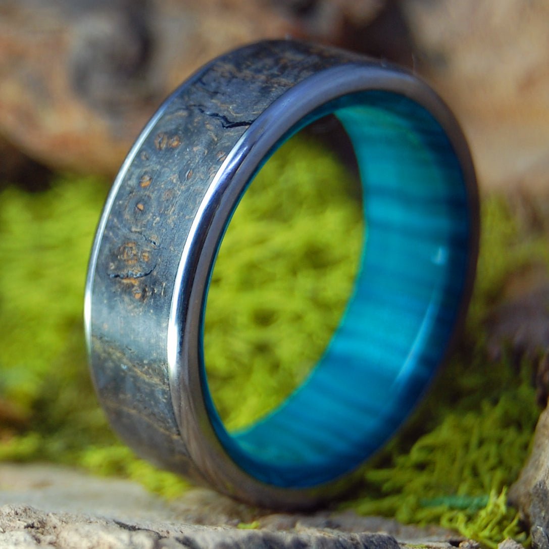 Black Wood Chrysocolla | Men's Black Box Elder Wood, Chrysocolla & Titanium Wedding Ring - Minter and Richter Designs