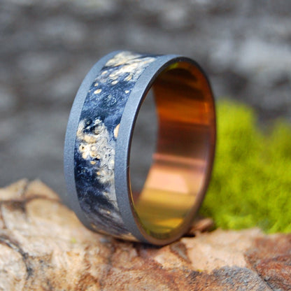 Blasted Black Sunset | Men's Black Box Elder Wood & Sandblasted Titanium Wedding Ring - Minter and Richter Designs