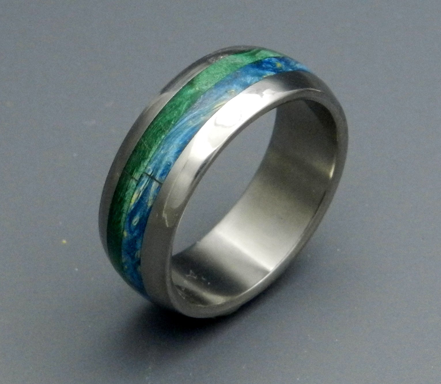 Bliss | Men's Blue Box Elder Wood & Titanium Wedding Ring - Minter and Richter Designs