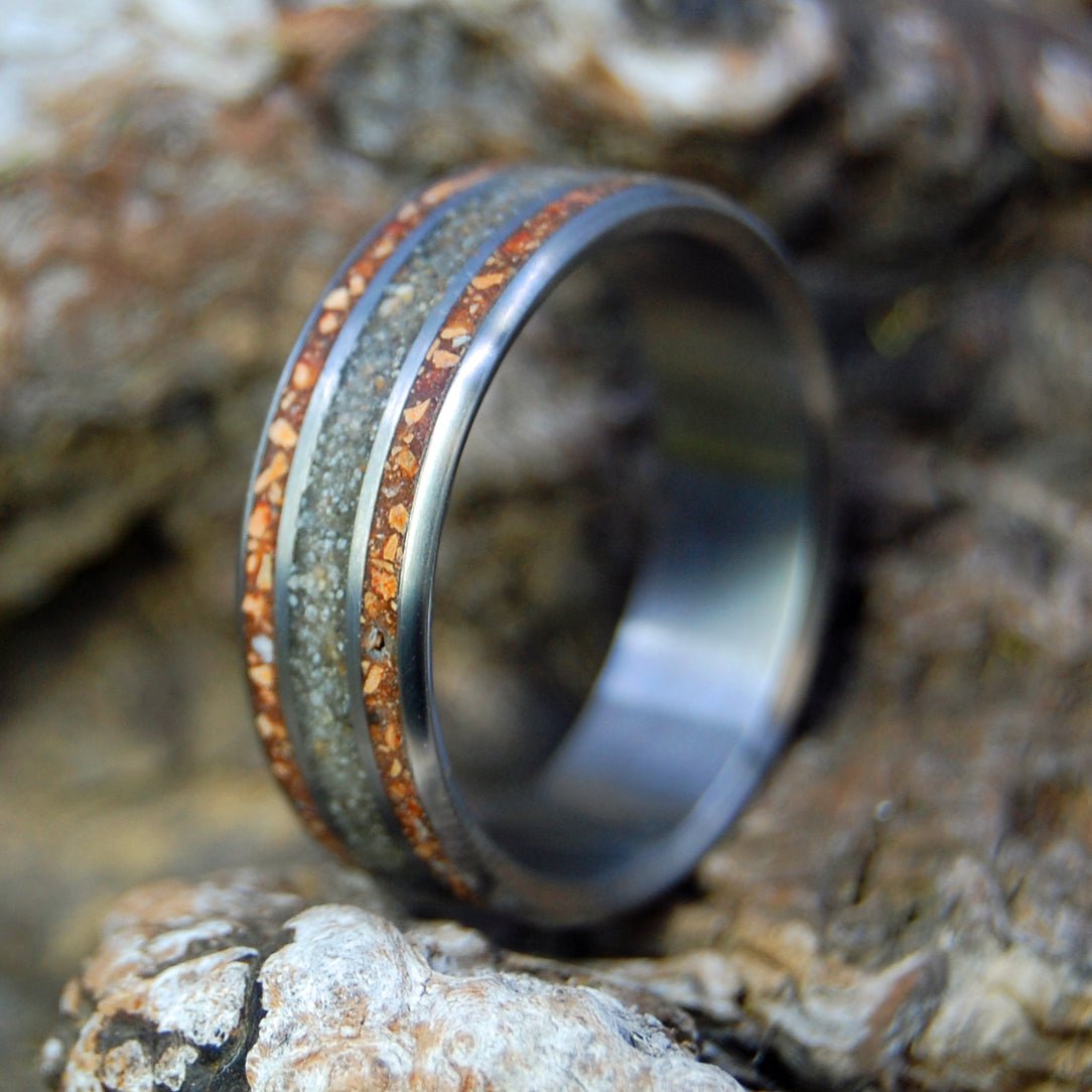 Block Island & Fenway Divided | Men's Pitchers Mound Dirt, Beach Sand & Titanium Wedding Ring - Minter and Richter Designs