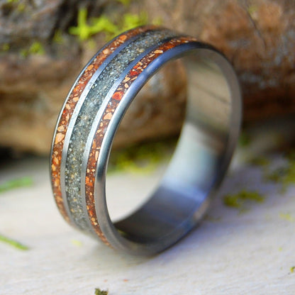 Block Island & Fenway Divided | Men's Pitchers Mound Dirt, Beach Sand & Titanium Wedding Ring - Minter and Richter Designs