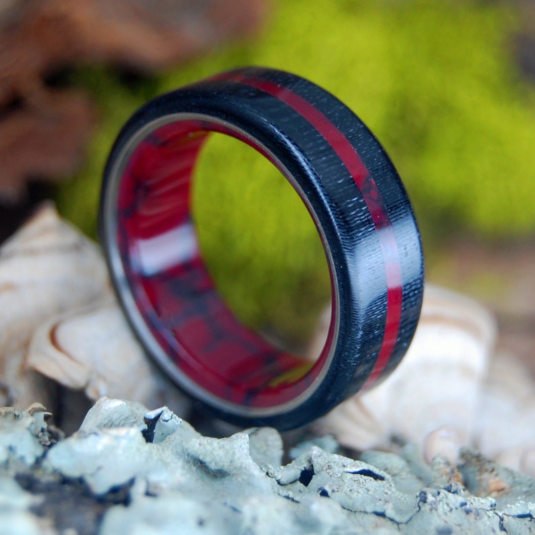 Blood Red And Carbon Fiber | Men's Blood Red Jasper, Carbon Fiber & Titanium Wedding Ring - Minter and Richter Designs