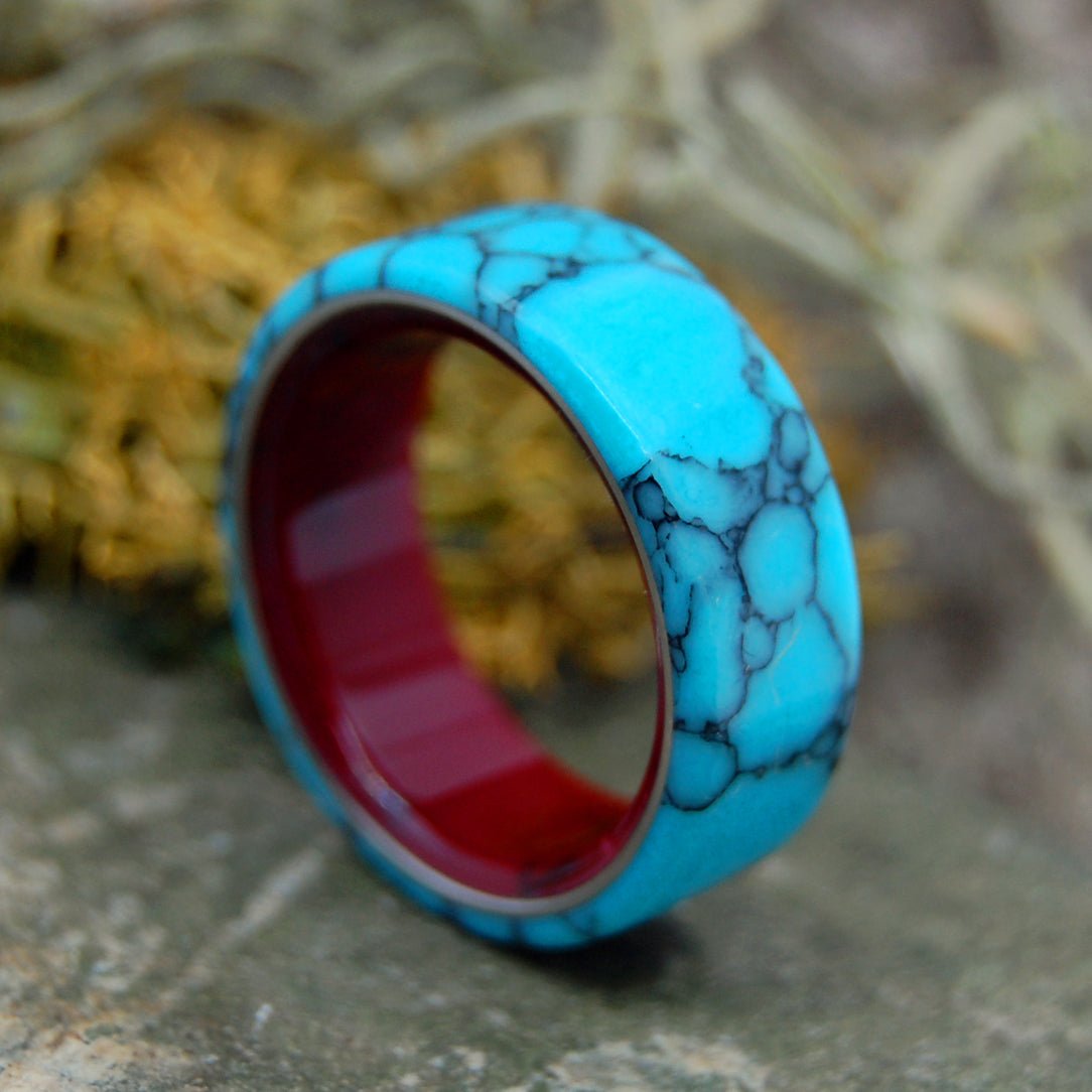 Blood Red Beneath | Men's Turquoise, Red Resin & Titanium Wedding Ring - Minter and Richter Designs