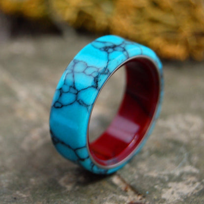 Blood Red Beneath | Men's Turquoise, Red Resin & Titanium Wedding Ring - Minter and Richter Designs