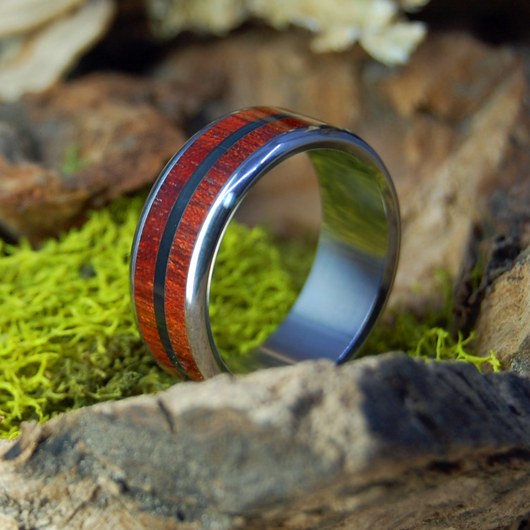 BLOOD & STONE | Onyx Stone & Blood Wood Titanium Men's Rings - Minter and Richter Designs