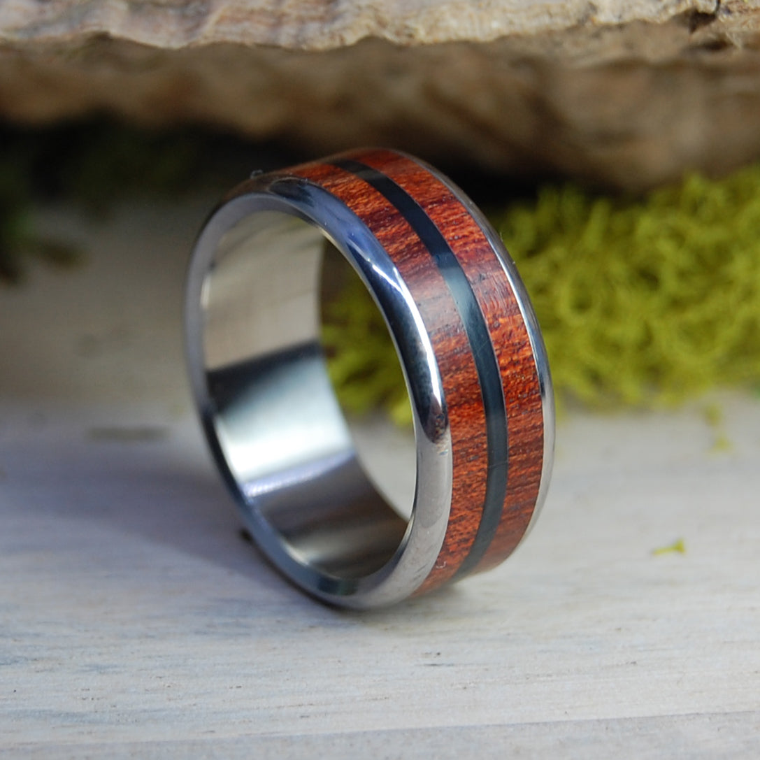 BLOOD & STONE | Onyx Stone & Blood Wood Titanium Men's Rings - Minter and Richter Designs