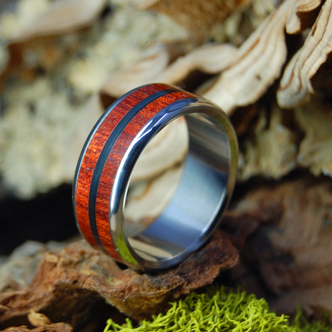 BLOOD & STONE | Onyx Stone & Blood Wood Titanium Men's Rings - Minter and Richter Designs