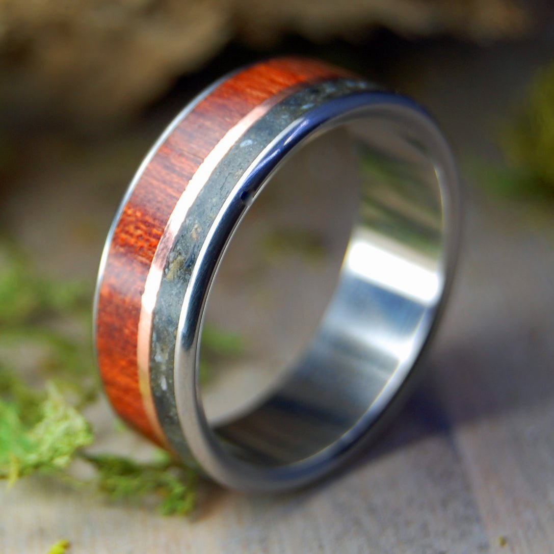 Bloodwood Beach Sand & Copper | Men's Long Island Beach Sand & Titanium Wedding Ring - Minter and Richter Designs