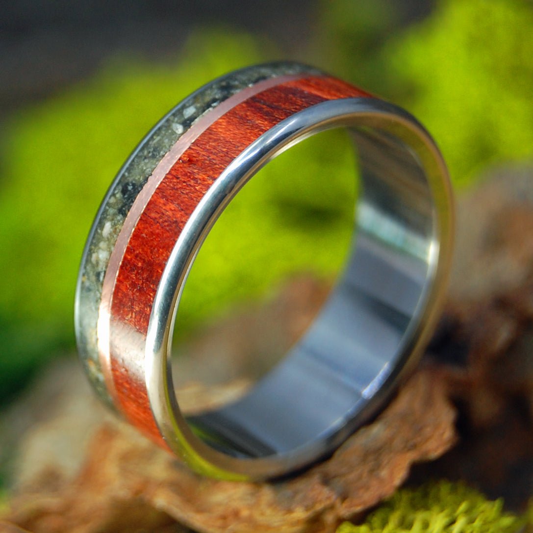 Bloodwood Beach Sand & Copper | Men's Long Island Beach Sand & Titanium Wedding Ring - Minter and Richter Designs