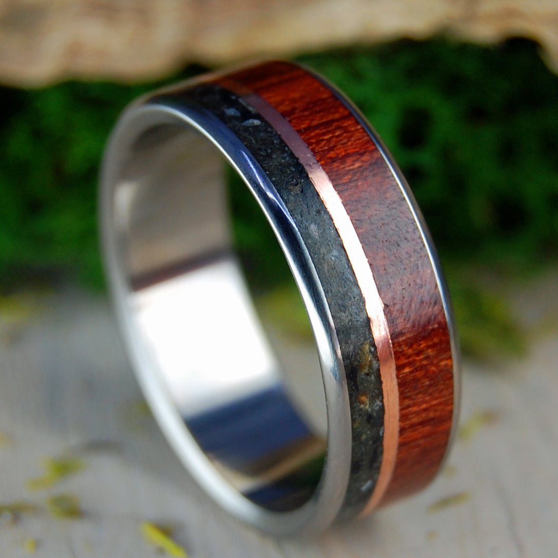 Bloodwood Beach Sand & Copper | Men's Long Island Beach Sand & Titanium Wedding Ring - Minter and Richter Designs