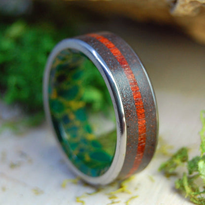 Bloodwood Lava | Men's Bloodwood & Black Red Lava, Egyptian Jade Titanium Wedding Ring - Minter and Richter Designs