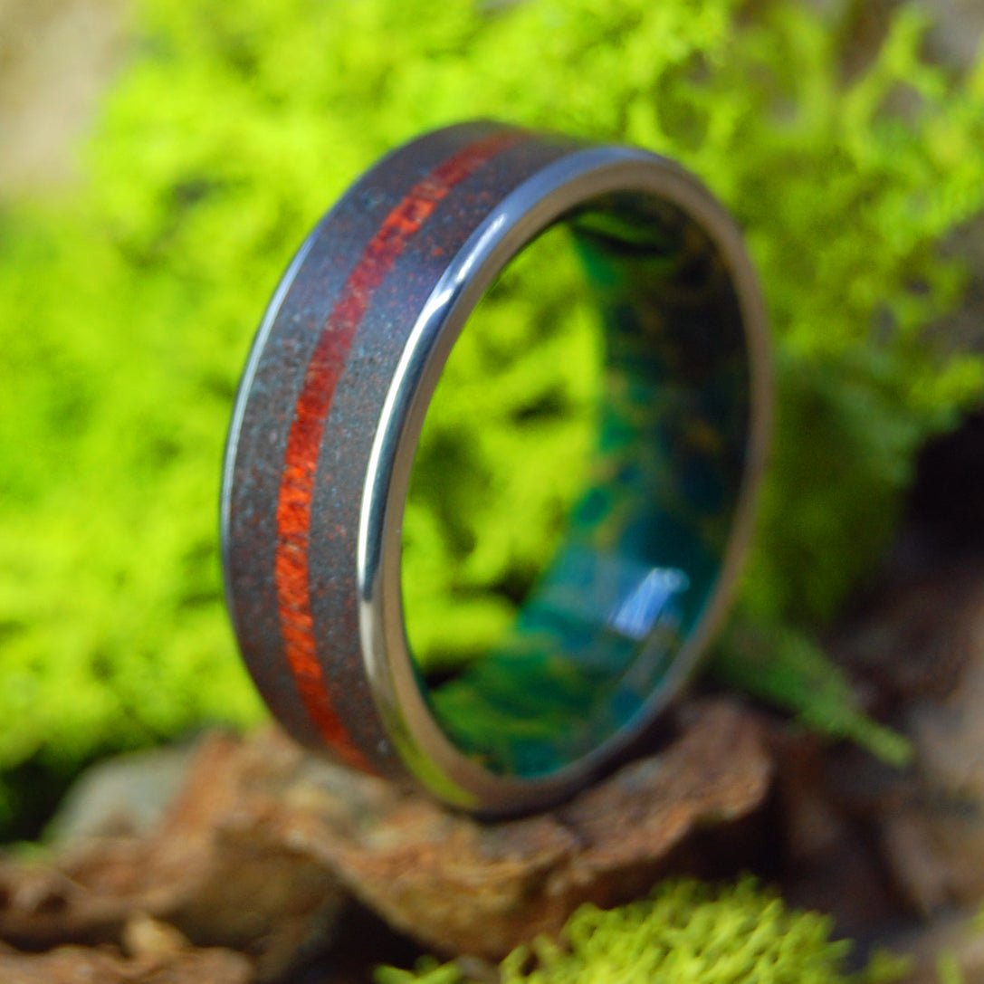 Bloodwood Lava | Men's Bloodwood & Black Red Lava, Egyptian Jade Titanium Wedding Ring - Minter and Richter Designs