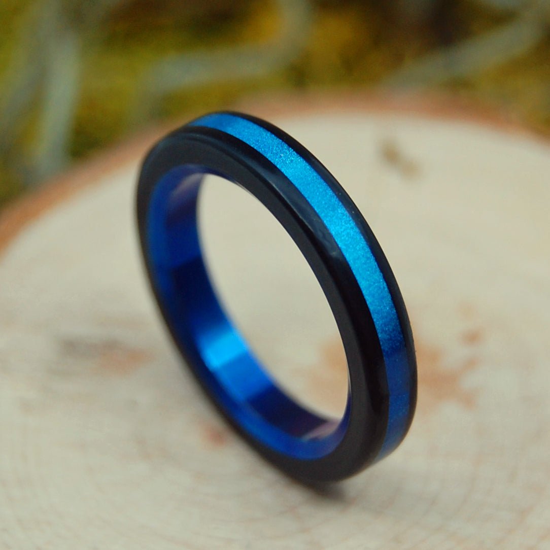 Blue Avec Black | Men's Blue Marbled Opalescent Resin & Titanium Wedding Ring - Minter and Richter Designs