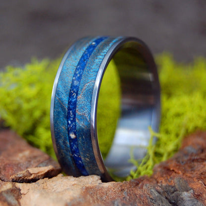 Blue Beach Mood | Men's Beach Sand, Blue Maple Burl Wood & Titanium Wedding Ring - Minter and Richter Designs