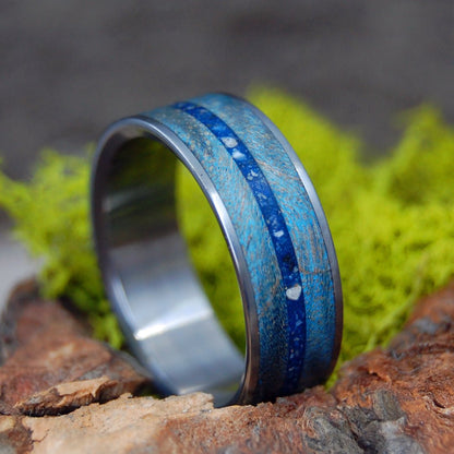 Blue Beach Mood | Men's Beach Sand, Blue Maple Burl Wood & Titanium Wedding Ring - Minter and Richter Designs