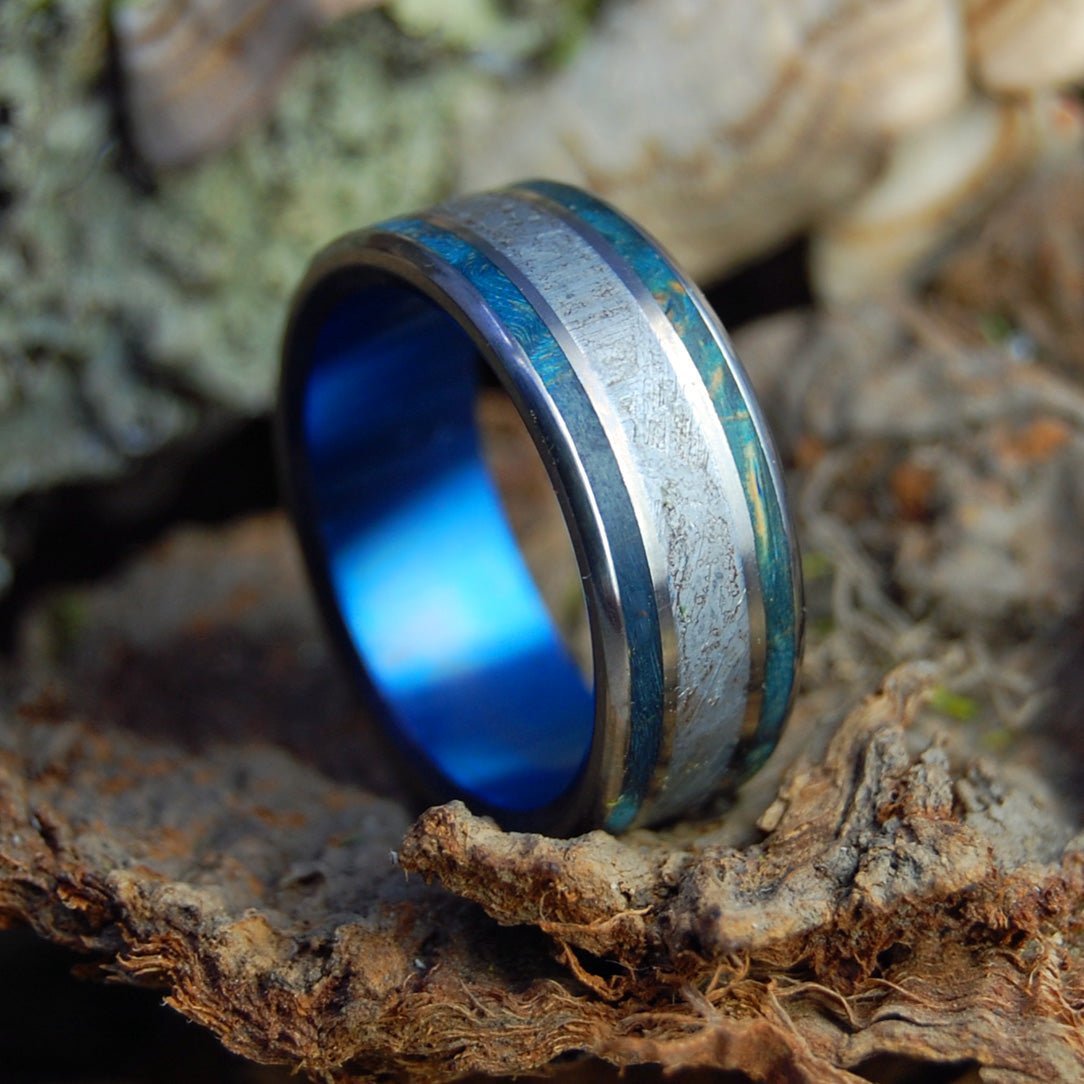 Blue Box Meteorite | Men's Meteorite & Wood Wedding Ring - Minter and Richter Designs