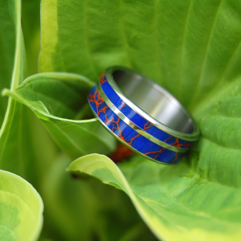 Blue Desire | Men's Blue Jasper Stone, Red Jasper Stone & Titanium Wedding Ring - Minter and Richter Designs