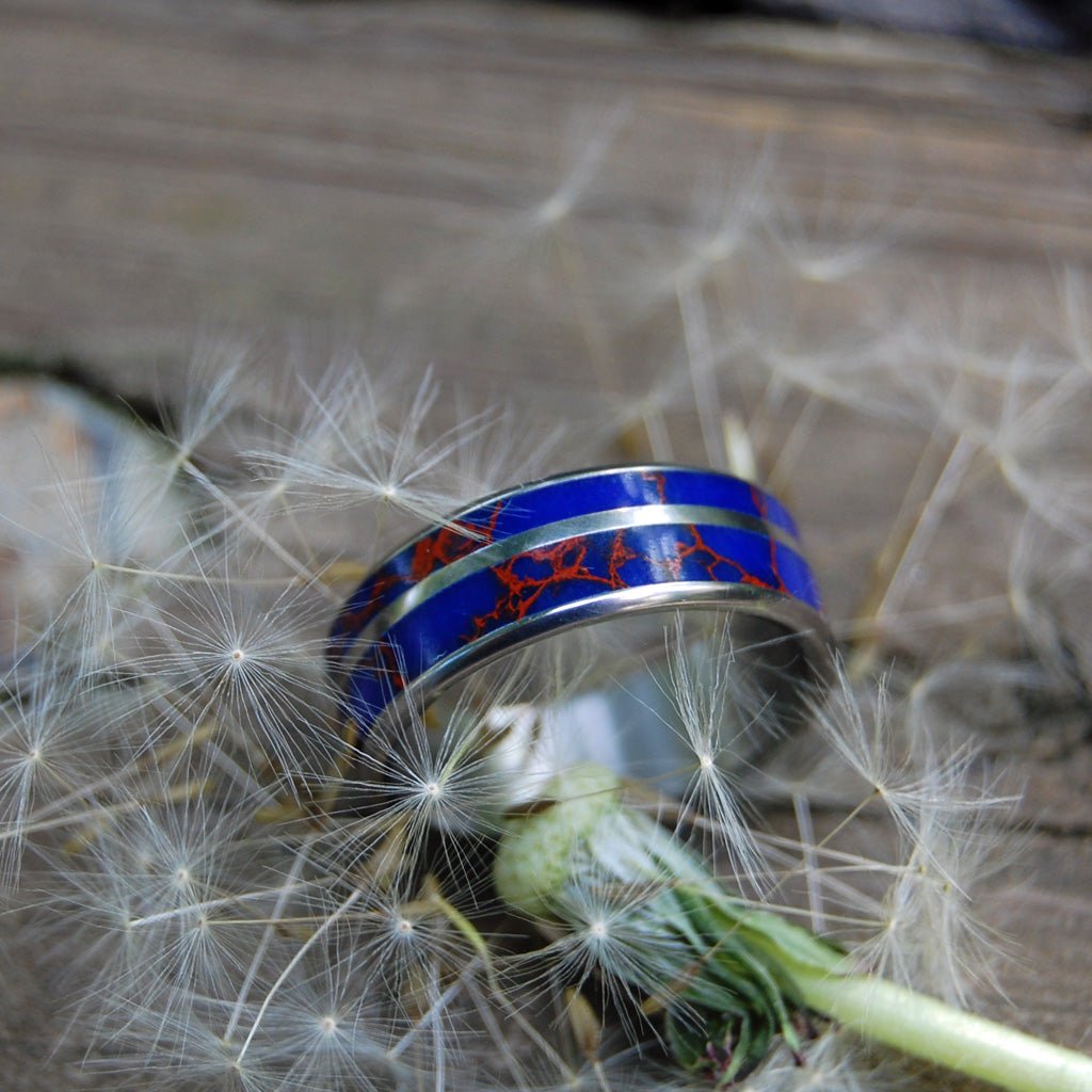 Blue Desire | Men's Blue Jasper Stone, Red Jasper Stone & Titanium Wedding Ring - Minter and Richter Designs