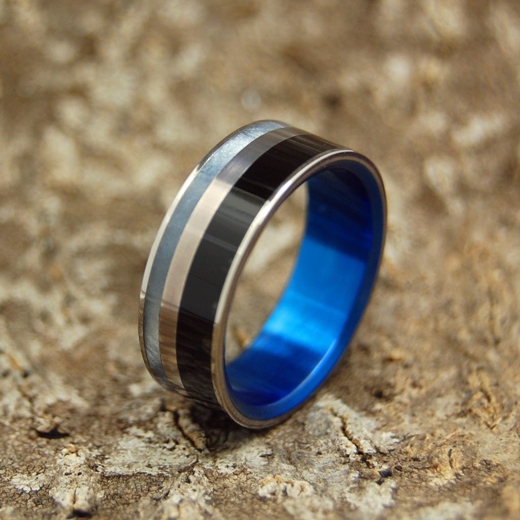 Blue Fortress | Men's Onyx Stone, Gray Pearl, & Titanium Wedding Ring - Minter and Richter Designs