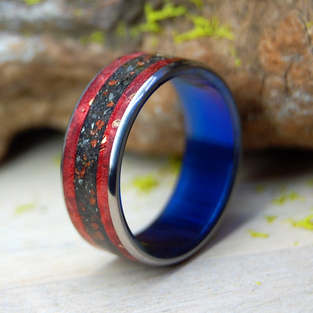 Blue Heat Across The Land | Men's Wood, Beach Sand & Titanium Wedding Ring - Minter and Richter Designs