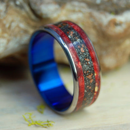 Blue Heat Across The Land | Men's Wood, Beach Sand & Titanium Wedding Ring - Minter and Richter Designs