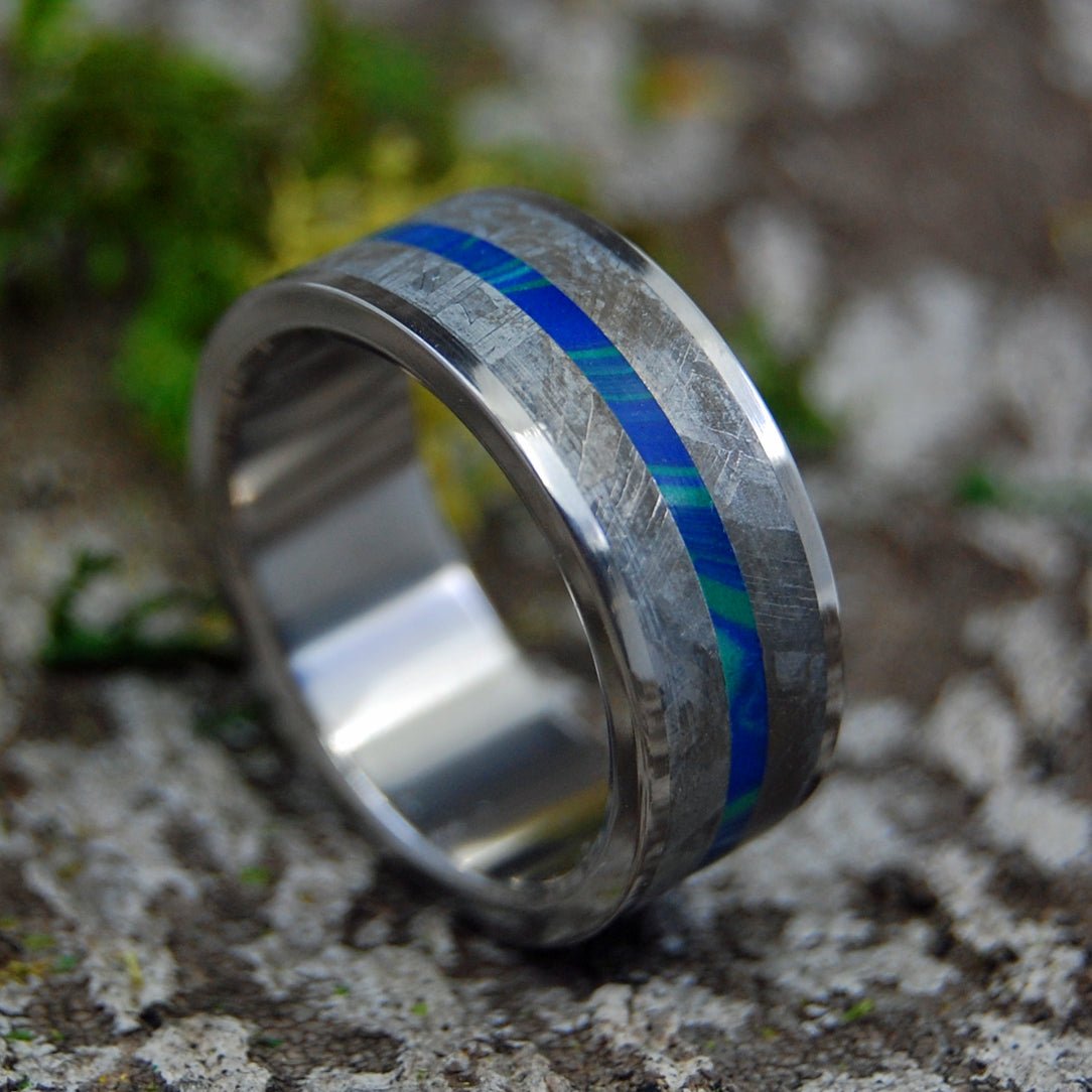 Blue Interspace | Men's Meteorite, Stone & Titanium Wedding Ring - Minter and Richter Designs