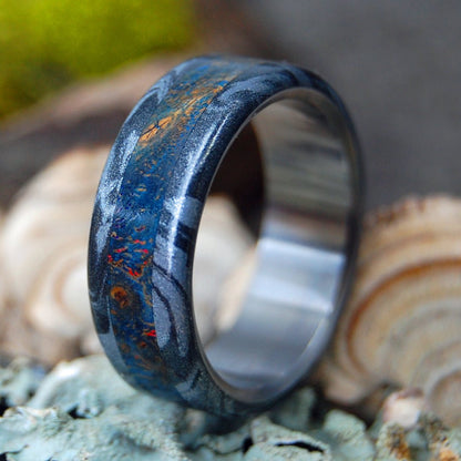 Blue Maple Greek God | Men's Blue Maple Wood, Black M3 Titanium & Titanium Wedding Ring - Minter and Richter Designs